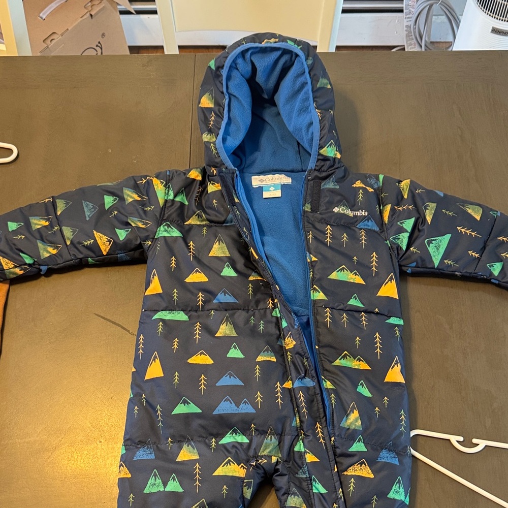 Columbia Kids' Navy Snowsuit with Colorful Mountain Patterns